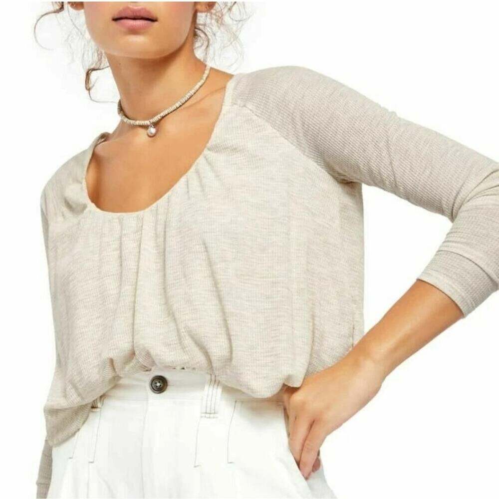 Free People Bondi Thermal Top Size Medium Oatmeal Heather Shirt Sz Med